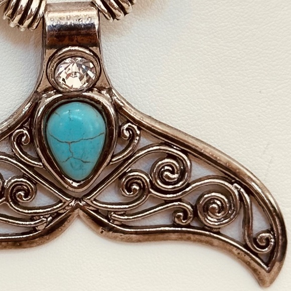 925 Sterling Silver Chain w/Whale/Mermaid Tail, Howlite & Cz. Pale Blue Beads. - Picture 4 of 4